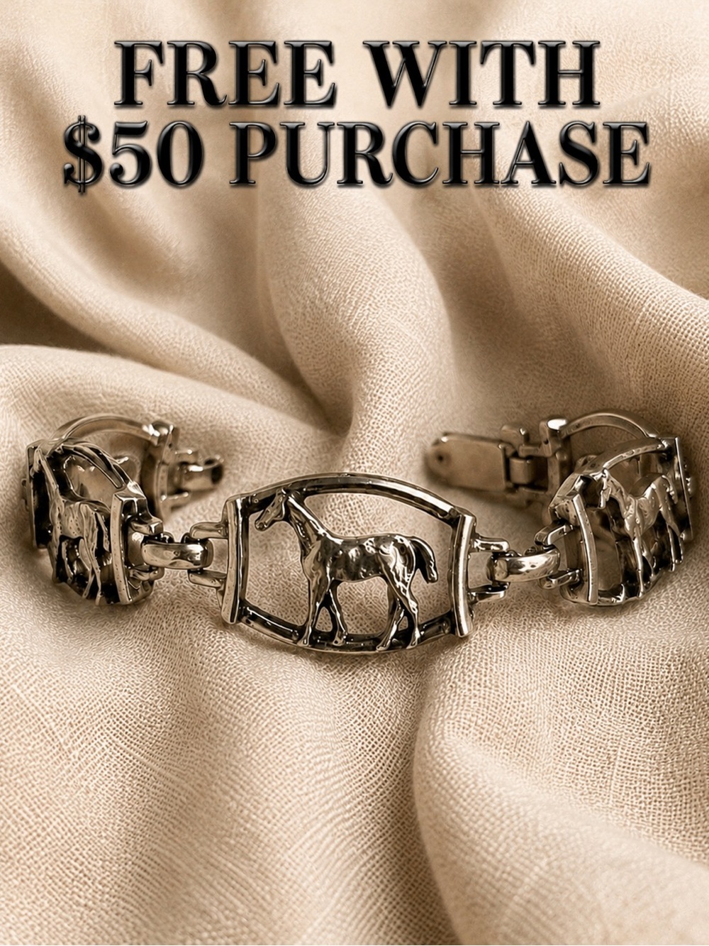 Vintage Silver Tone Horse Bracelet Equestrian Link Western Statement Jewelry